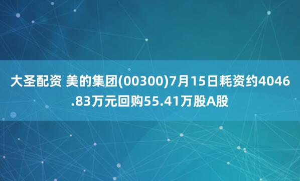 大圣配资 美的集团(00300)7月15日耗资约4046.83万元回购55.41万股A股